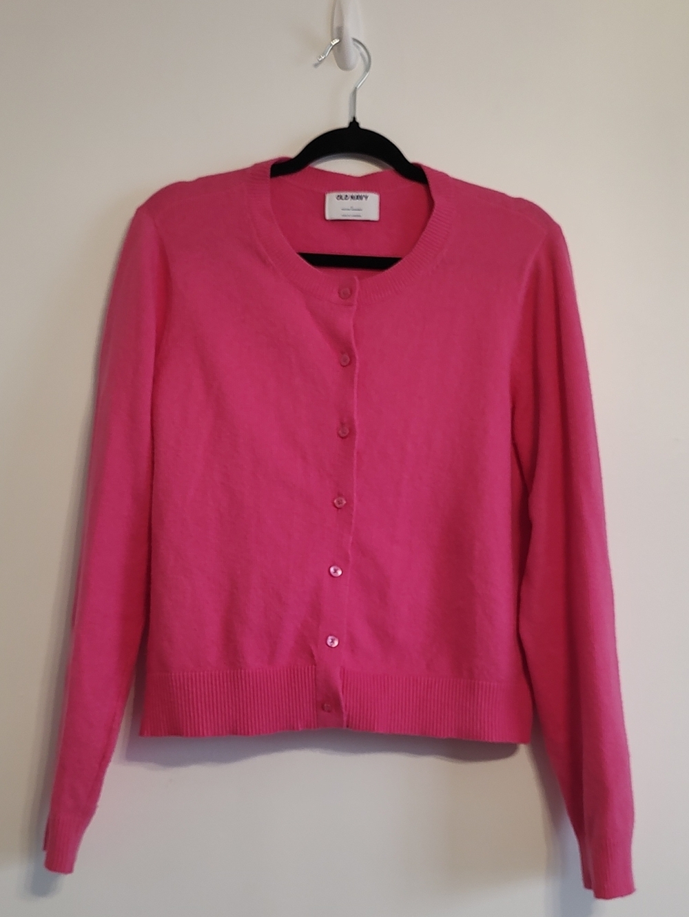 Old Navy Bright Pink Button-Up Crewneck Cardigan